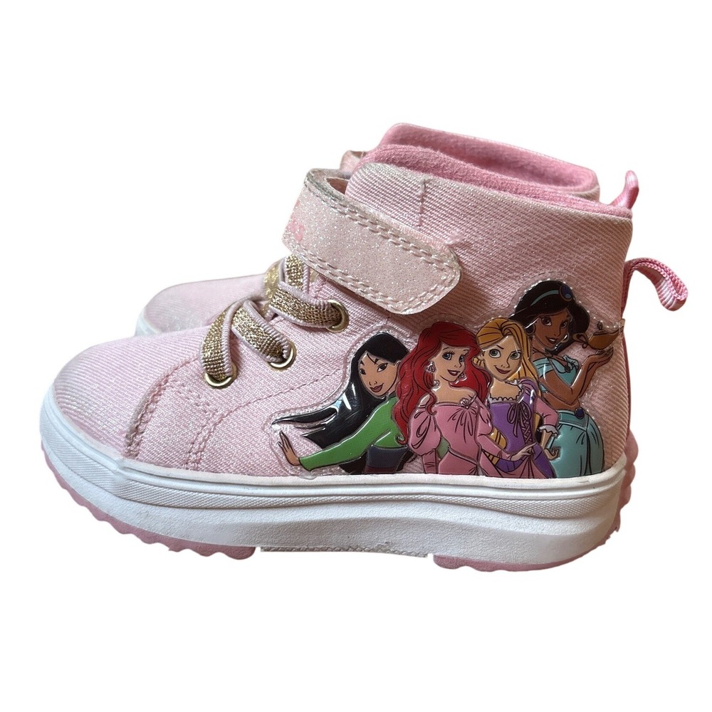 Disney Princess High Top Sneakers Girls Pink Glitter Character Shoes SIZE 8